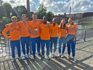 De 7 EK U20 deelnemers van PAC Rotterdam v.l.n.r.: Quinten de Vos, Jin van der Lee, Jarno van Daalen, Jozuah Reviėrre, Felicia Felter, Zo&euml; van Gils en Elise de Jong 